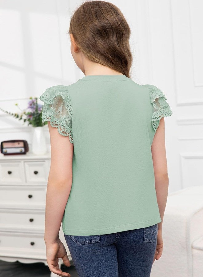 blibean Junior Girl Shirts Youth Kid Girls Blouse Summer Short Sleeve Flowy Dress Tops Fashion Casual Dressy Clothes Fancy Solid Blouse Size 8-9 Year Old Light Green - Image 3